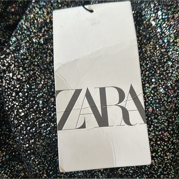 NWT ZARA Cut-Out spaghetti strap sparkly mini dress - XL - Black - Picture 9 of 10